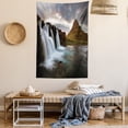 thumbnail image 2 of Iceland Tapestry, Waterfall with a Volcano Icelandic Landscape Cloudy, Wall Hanging for Bedroom Living Room Dorm Decor, 60W X 80L Inches, Taupe Fawn, by Ambesonne, 2 of 5