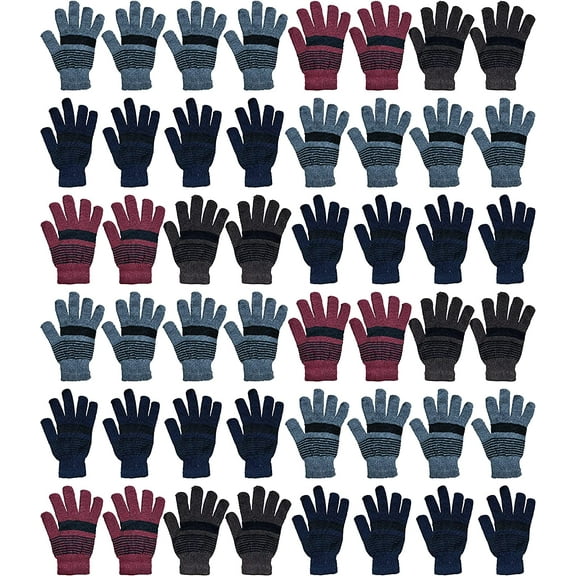 Yacht & Smith 48 Pack Wholesale Bulk Winter Thermal Beanies Skull Caps, Thermal Gloves Unisex (Stripe Gloves A)