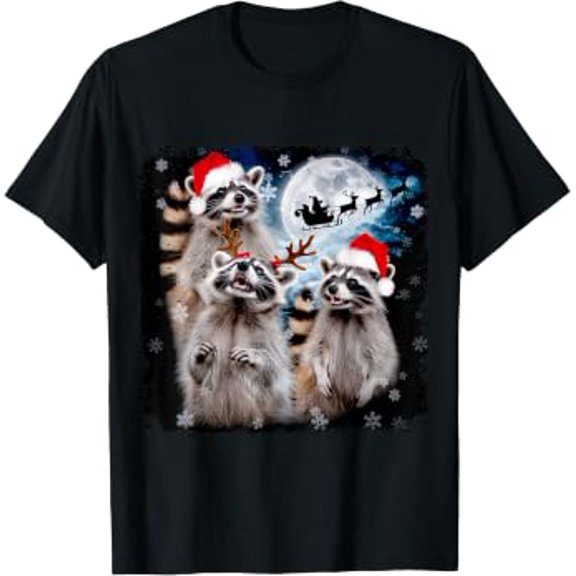 Funny Christmas Moon Howling Raccoon Xmas Men, Women, Kid T-Shirt