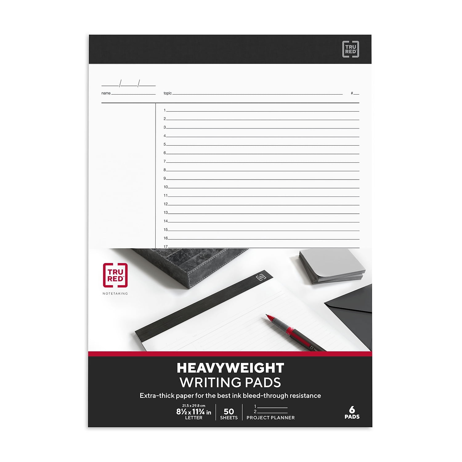 Staples TRU RED Notepads 8.5" x 11.75" Project Planner Format Ruled White TR57379