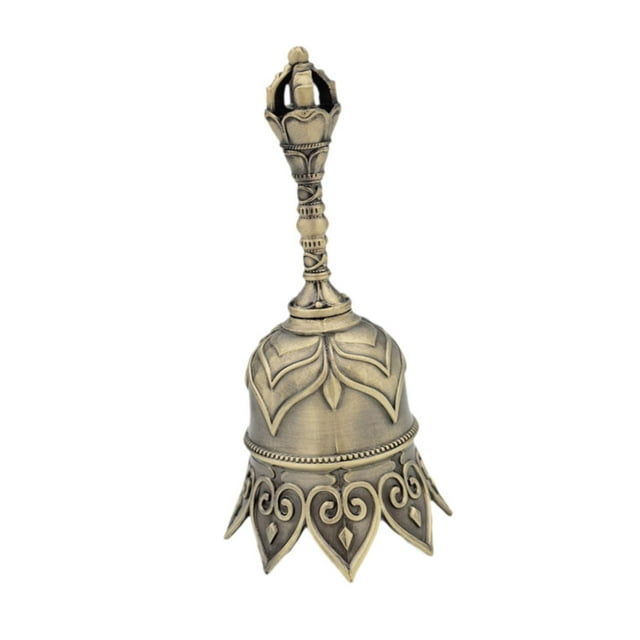 Campana de mano decorativa, campana de cena, patrón de loto, decoración del hogar, artesanías versátiles, adorno colgante Retro para aula, restaurante Bronce