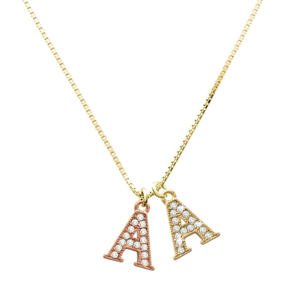 Delight Jewelry Rose Gold-tone Crystal Initial - A - Large Goldtone Crystal Initial - A - Charm Necklace, 17.5" 2"