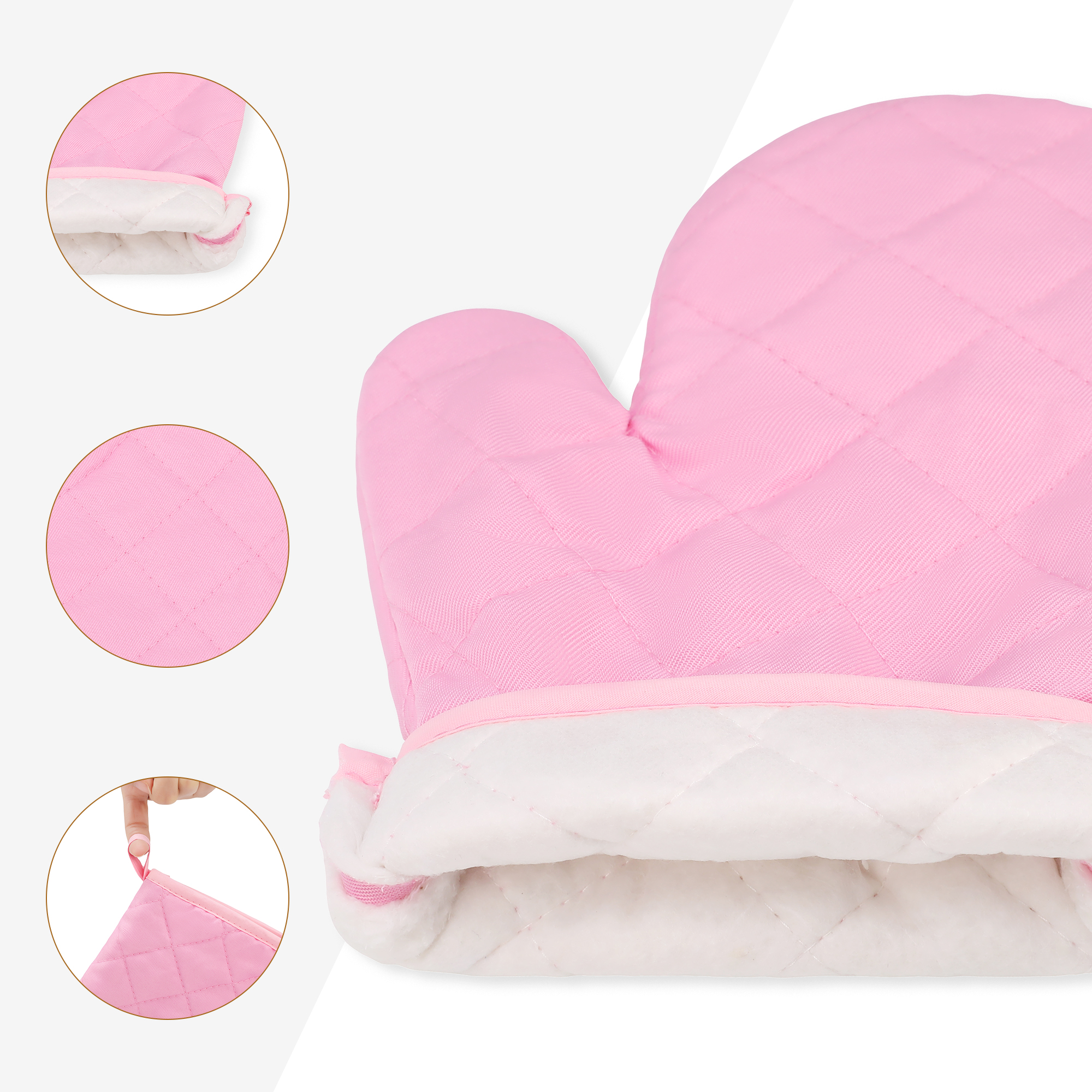 Unique Bargains Heat Resistant Cooking Gloves Thick Cotton Lining Pink 10.6x6.7inch