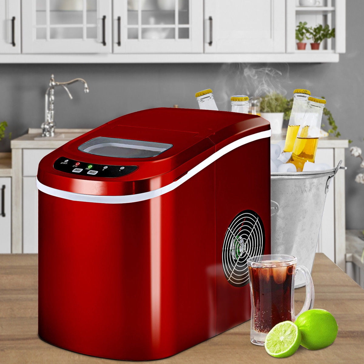 Costway Red Portable Compact Electric Ice Maker Machine Mini Cube 26lb/Day - 2