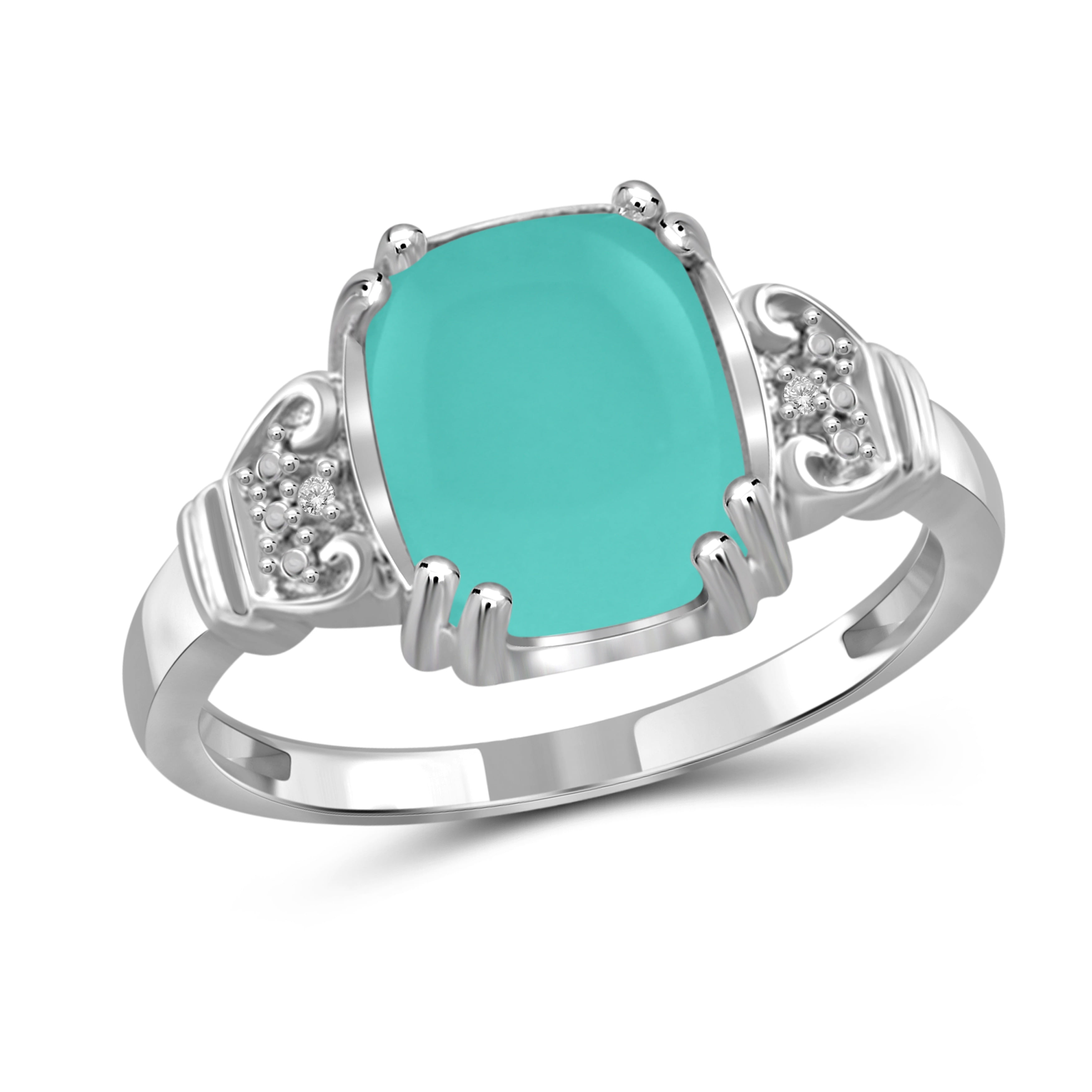 JewelonFire Sterling Silver Genuine Chalcedony Gemstone and White Diamond Accent Ring by Overstock