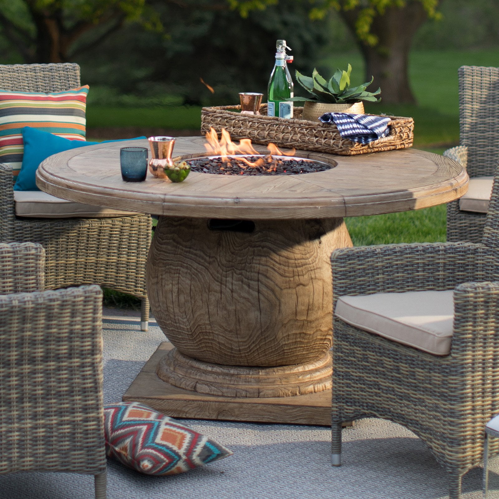 Belham Living Leland 54 Diam Patio Dining Fire Table With Free Cover Walmart Com Walmart Com