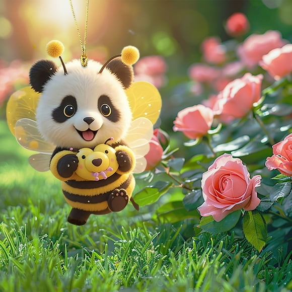 Colgante de abeja | Charm acrílico plano 2D para espejo retrovisor de coche y decoración del hogar | Lindo adorno de insecto para el interior del vehículo o la pared de la habitación