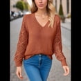 thumbnail image 4 of Suéter de Larga con Cuello en V para Mujer, Suéter de Otoño, Jersey de Punto. Naranja y Rojo S, 4 of 10