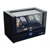 Pangaea Q350 Automatic Watch Winder - Piano Black Finish, with Lock and LED Accent Light - Quad