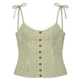 thumbnail image 4 of Daznico Womens Gingham Plaid Camisole Lace Tie Strap Button Front Fitted Casual Summer Crop Tank Top,M, 4 of 4