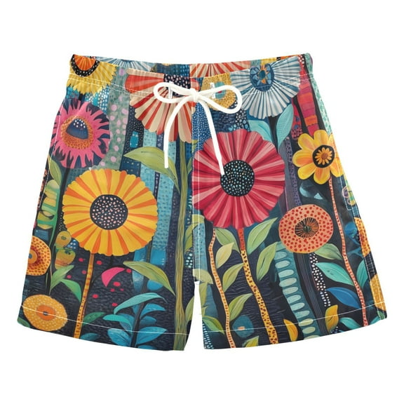 FORMRS Boys Swim Trunks Quick Dry Mesh Liner Boardshorts Sizes XS-XL, Orange Colorful Flowers
