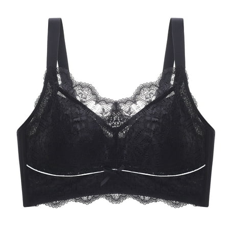 Workout Bras for Women Ladies Comfortable Breathable No Underwire Lace Push up Bra Woman Underwear V-Neck Full-Coverage Bra Feature Hook and Eye Closure Padded Bra Style Y-588   Black 34
