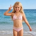 thumbnail image 5 of LPKRT Girls Halter Triangle Bikini Set Kids Two Piece Boho Solid Color Ribbed Swimsuit Outfit Lightweight Breathable Bathing Suit Pink 10-11 Years, 5 of 9
