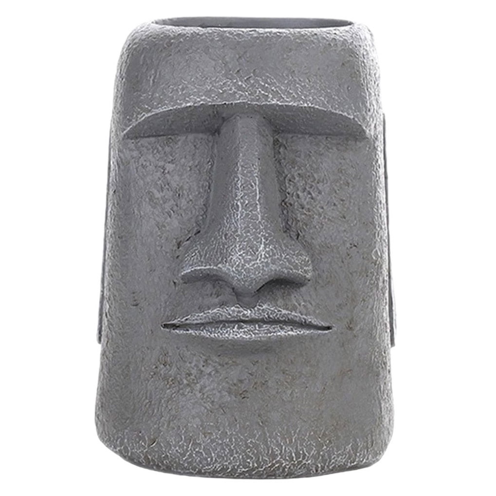 OUNONA Face Heads Easter Island Statue Flower Pot Office 25.5x19.5cm Dark Grey