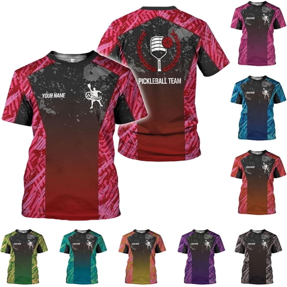 Personalized Pickleball T-Shirt 3D Men Women Gifts Sleeve Apparel Black Flag Jersey Tee Sport Fit Clothing Outfits (Red, S)