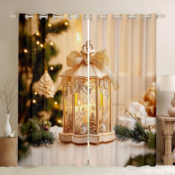 jejeloiu Christmas Candle Lanterns Curtains Pack of 2 (42x84 Each),Merry Xmas Curtains Blackout,Romantic Led Lantern Bedroom Curtains For Men Women,Ultra Soft Home Decor