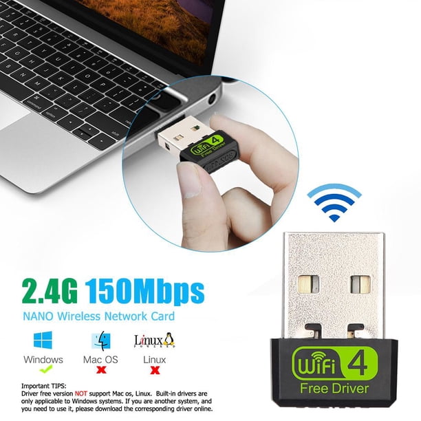 Controlador gratuito de 150 Mbps Adaptador inalámbrico USB Receptor WiFi Dongle Tarjeta de red