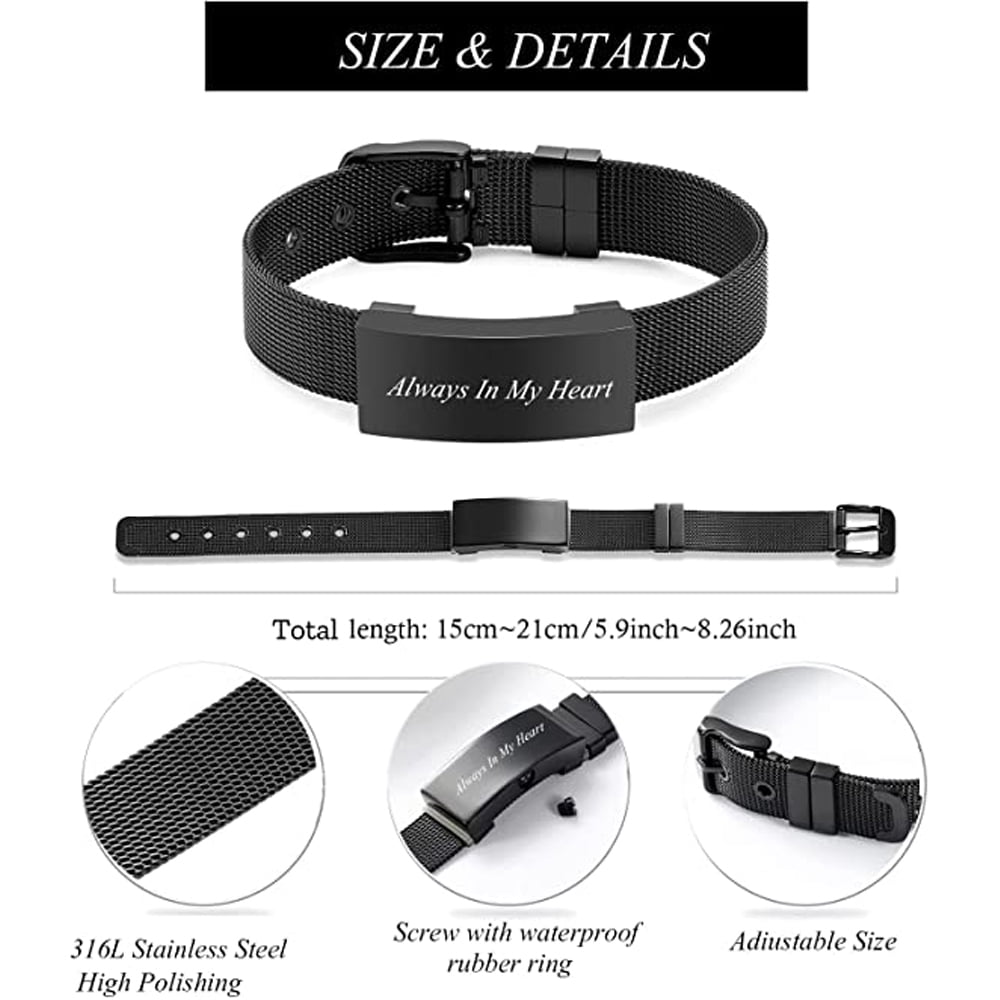Adjustable Watch Band Cremation Jewelry Urn Bracelet for Ashes Personalized Message Urn Bangle for Women Men Memorial Keepsake-Forever in My Heart