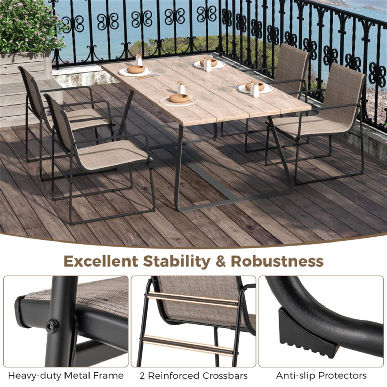 Demi Bonn Outdoor Dining Chairs Set of 4, Patio Furniture Chair with Breathable Seat and Backrest for Yard, Garden, Brown