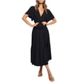 thumbnail image 4 of Bnwani Maxi Dresses for Women,Womens Summer Dresses,V-Neck,Drawstring,Short Sleeve,Flare,Black,2XL, 4 of 9