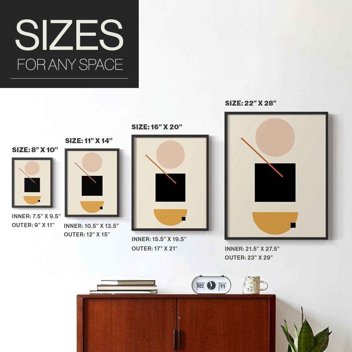 Simple Shape in Black Solid Wood 8 x 10 Framed Print