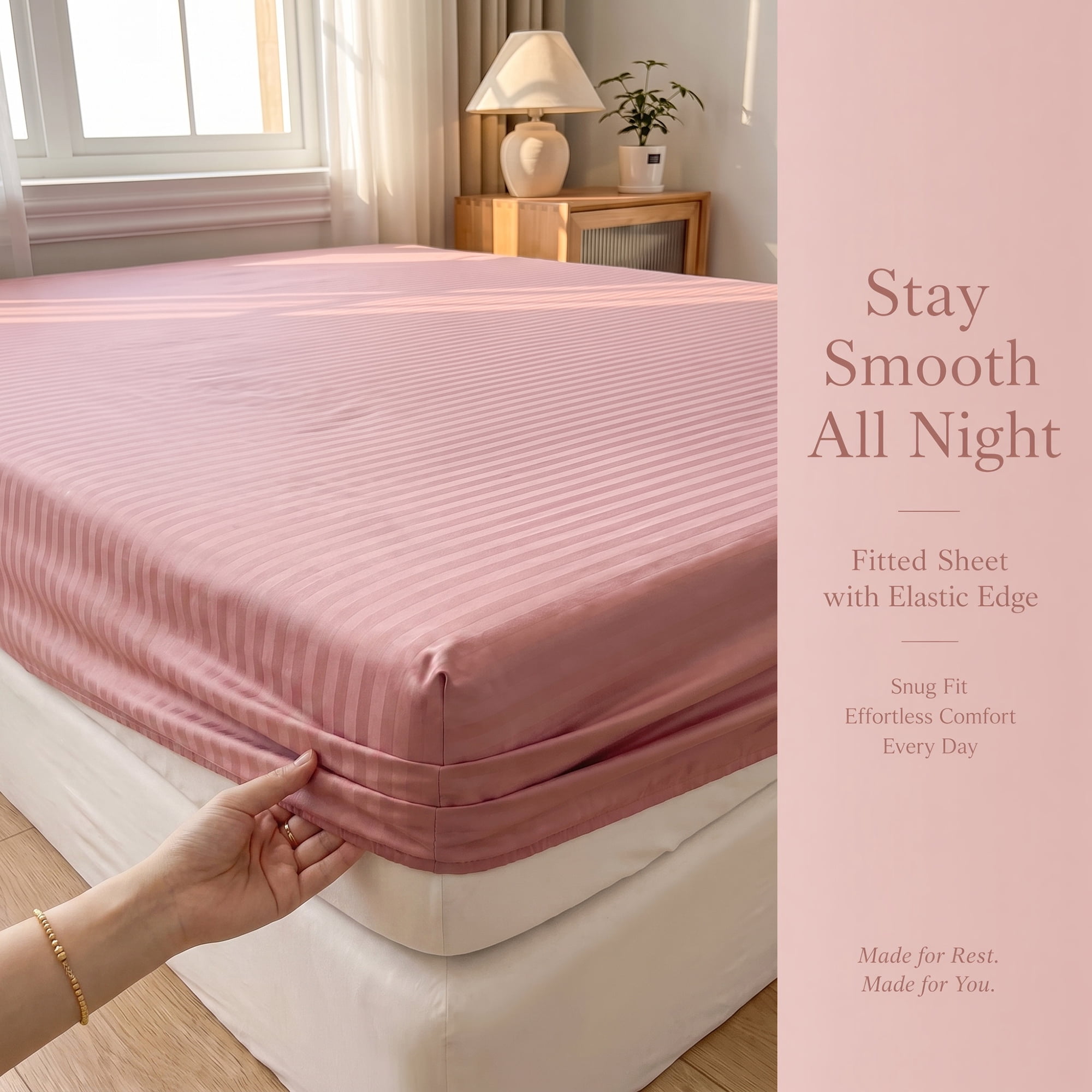 Unique Bargains Fitted Polyester Stripes Bed Sheets Not Easy to Fade 60.2"x79.9" Pink