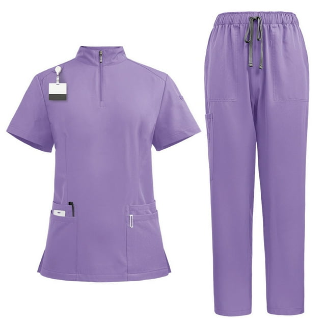 Ensemble de 2 Pcs de Blouses Médicales à Poches Multiples Col en V et Pantalon à Cordon - Uniforme Médical pour Femmes Ensemble Assorti