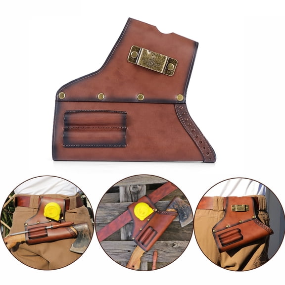 TOURBON Leather Axe Holder Hatchet Cover Tape Measure Hanger Clip with Belt Loop for Carpenters Electricians