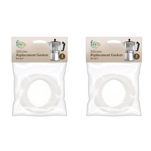 Fino Replacement Gasket for 3-Cup Stovetop Espresso Coffee Maker, Silicone, 2 Sets of 4