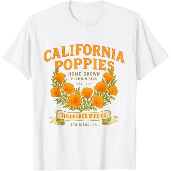 Velto California Poppies Vintage Tee Heritage Floral Aesthetic Art T-Shirt All Size S-5XL