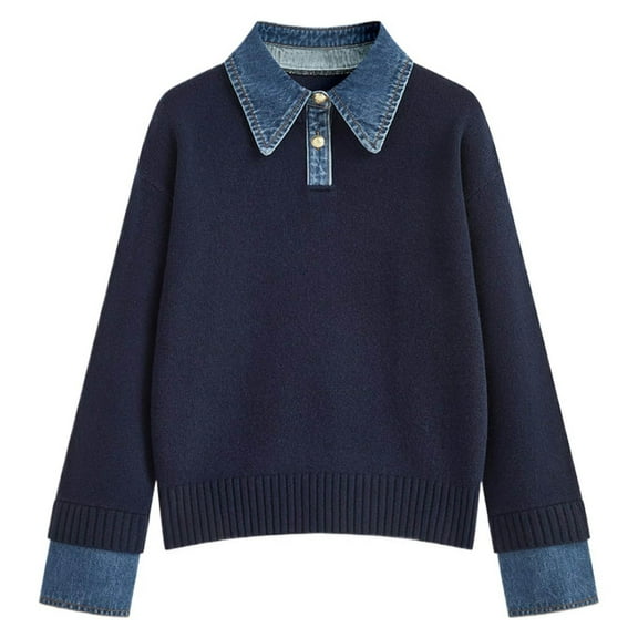 Wdgfv Ladies' Warm Cable Knit Turtleneck Pullover Sweater Stylish Women's Denim Blend Knit Pullover Sweater with Fashionable Yoke Design for Casual Everyday