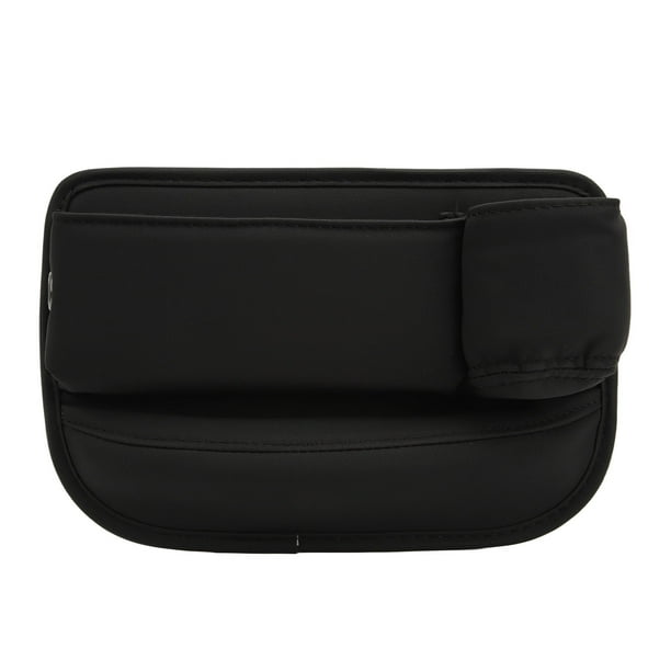 Organizador para espacio de asiento de coche, consola de asiento multifuncional frontal de cuero PU, caja de almacenamiento lateral, relleno de huecos de bolsillo con portavasos derecho Jadeshay A