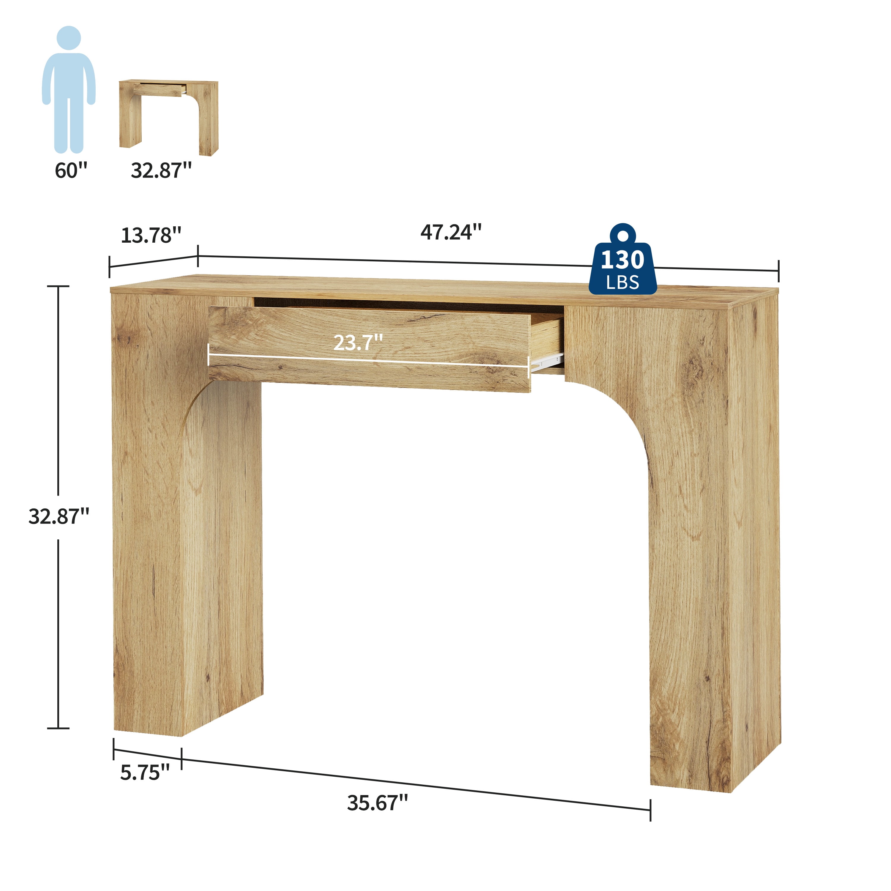 47" Long Console Table with Drawer, Narrow Entryway Table with Anti-Tipping Kit, Farmhouse Walnut Sofa Table for Hallway, Living Room, TV Stand, Chate Cracked Oak