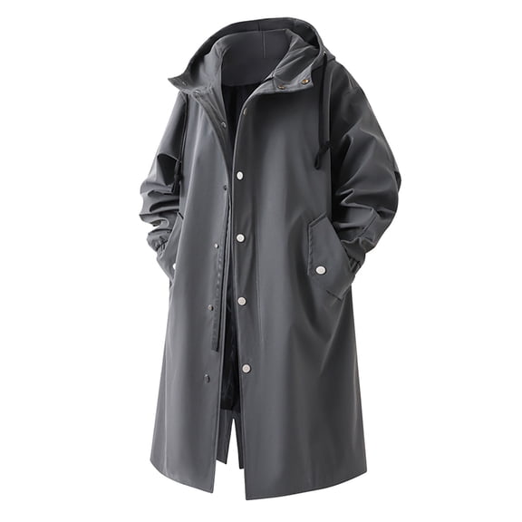 Men’s Long Trench Coat With Hood Winter Casual Fashion Outdoor Windbreaker Jackets for Men Dark Gray XXL