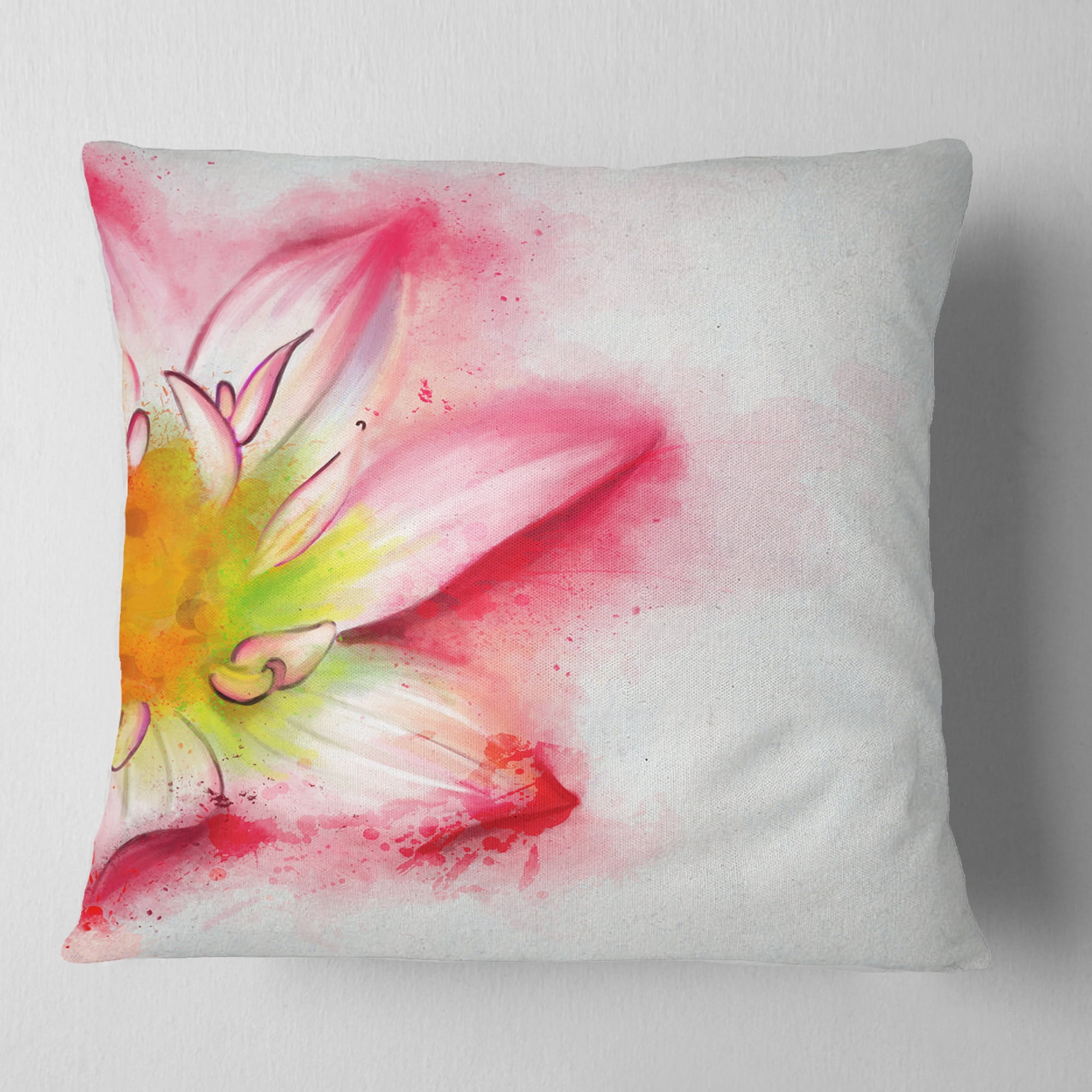 Designart Beautiful Pink Flower Painting - Floral Throw Pillow - 18x18