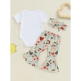 thumbnail image 5 of Musuos Baby Girls Summer Outfit 3M 6M 12M 18M White Short Sleeve Romper Tops Chicken Print Flared Pants Headband 3PCS Sets, 5 of 10