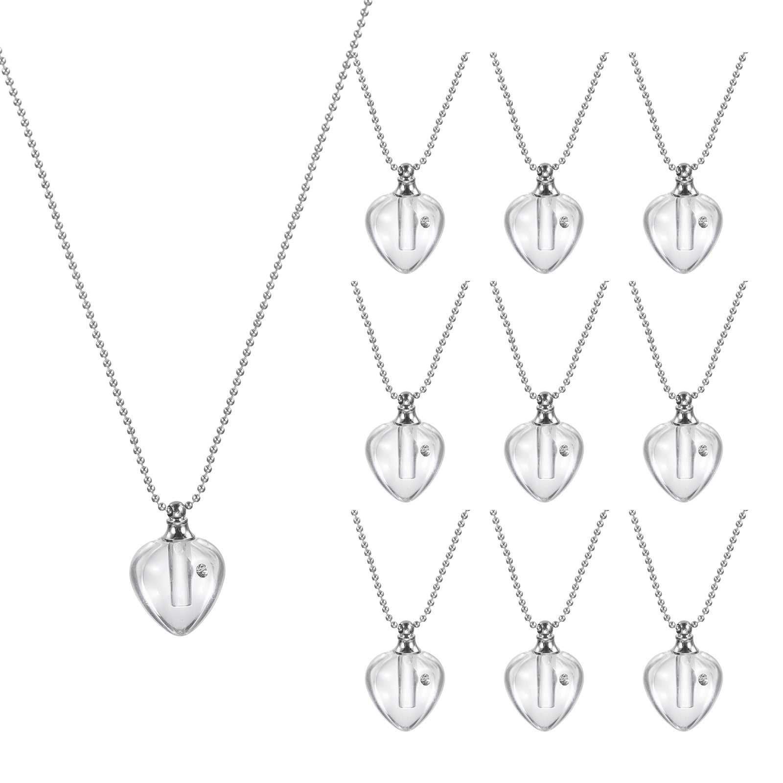 Uxcell 10 Pcs Vial Necklace, Stainless Steel Glass Heart Shaped Perfume Bottle Pendant Necklace Ashes Urn Vial Pendant Openable Bottle 20.5mm for Women Keepsake Memorial Jewelry, Clear