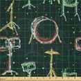 thumbnail image 2 of Ambesonne Pop Culture Fabric by the Yard Microfiber, Drum Kit with Stars, 10 Yards, Dark Coral Sea Green and Grey, 2 of 2