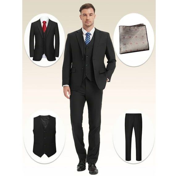 4pcs Classic Business Suit - High Quality, Comfortable Fit, Fashionable Lapel, Including Blazer, Vest, Pants, Pocket Square, Suitable for Weddings, Parties, Formal Events, Business Meetings