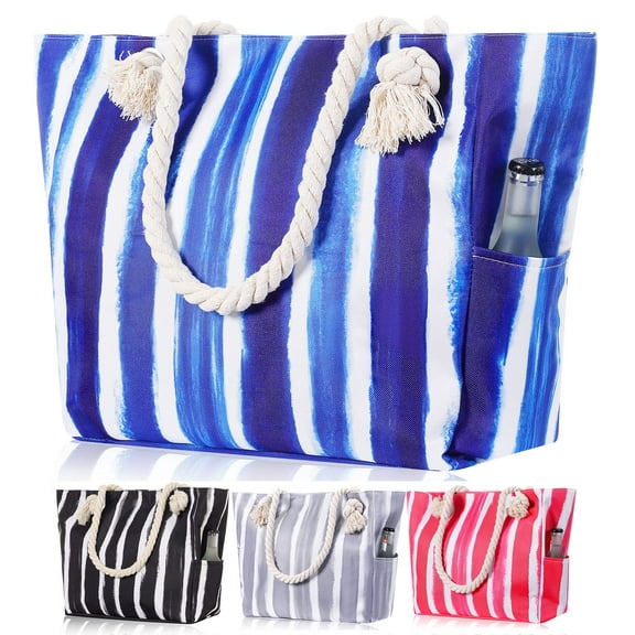 Yorcoten Extra Large Canvas Beach Tote Bags for Women , Waterproof Sandproof Bag Packable with Zipper 5 Pockets for Girls Travel Essentials Summer Pool Shoulder Crossbody Handbag Vacation Gifts