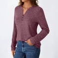 thumbnail image 5 of WTOBBY Women's T Shirt Tee Button Long Sleeve Daily Weekend Fashion Basic V-Neck Regular Top - Casual Comfort Wear with Button Detail for Stylish Outfits,Purple M, 5 of 6