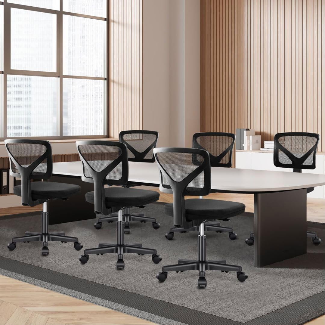 LIFERECORD Ergonomic Armless Office Chair, Swivel Rolling Mesh Desk Chair with Lumbar Support, Adjustable Height Low-Back Computer Chair for Small Spaces, Home, Bedroom, Office