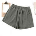 thumbnail image 2 of Women's Linen Cotton High Waisted Shorts Stretch Elastic Waist Solid Color Summer Wide Leg Casual Shorts for Women Trendy 2024, 2 of 5