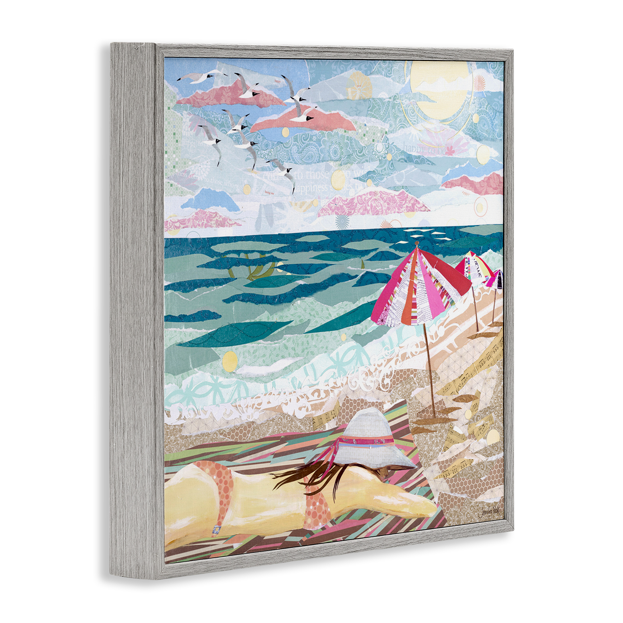 Stupell Industries My Happy Place Collaged Landscape Painting Gray Framed Art Print Wall Art, 17 x 17