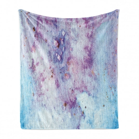Watercolor Soft Flannel Fleece Throw Blanket, Blurry Toned Aquarelle Style Psychedelic Inspired Colour Splashes, Cozy Plush for Indoor and Outdoor Use, 60" x 80", Purple Pale Azure Blue, by Ambesonne
