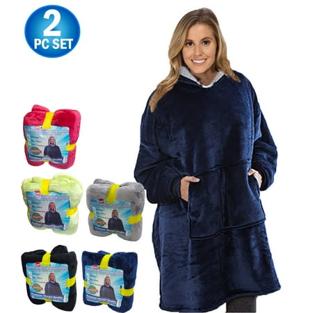 2 - Cozy Blanket Sweatshirt Hoodie Sherpa - Oversized Ultra Soft & Comfy Sweatshirt - Hooded, Large Pocket, Reversible - Warm And Luxurious Plush - Premium Edition - Blue