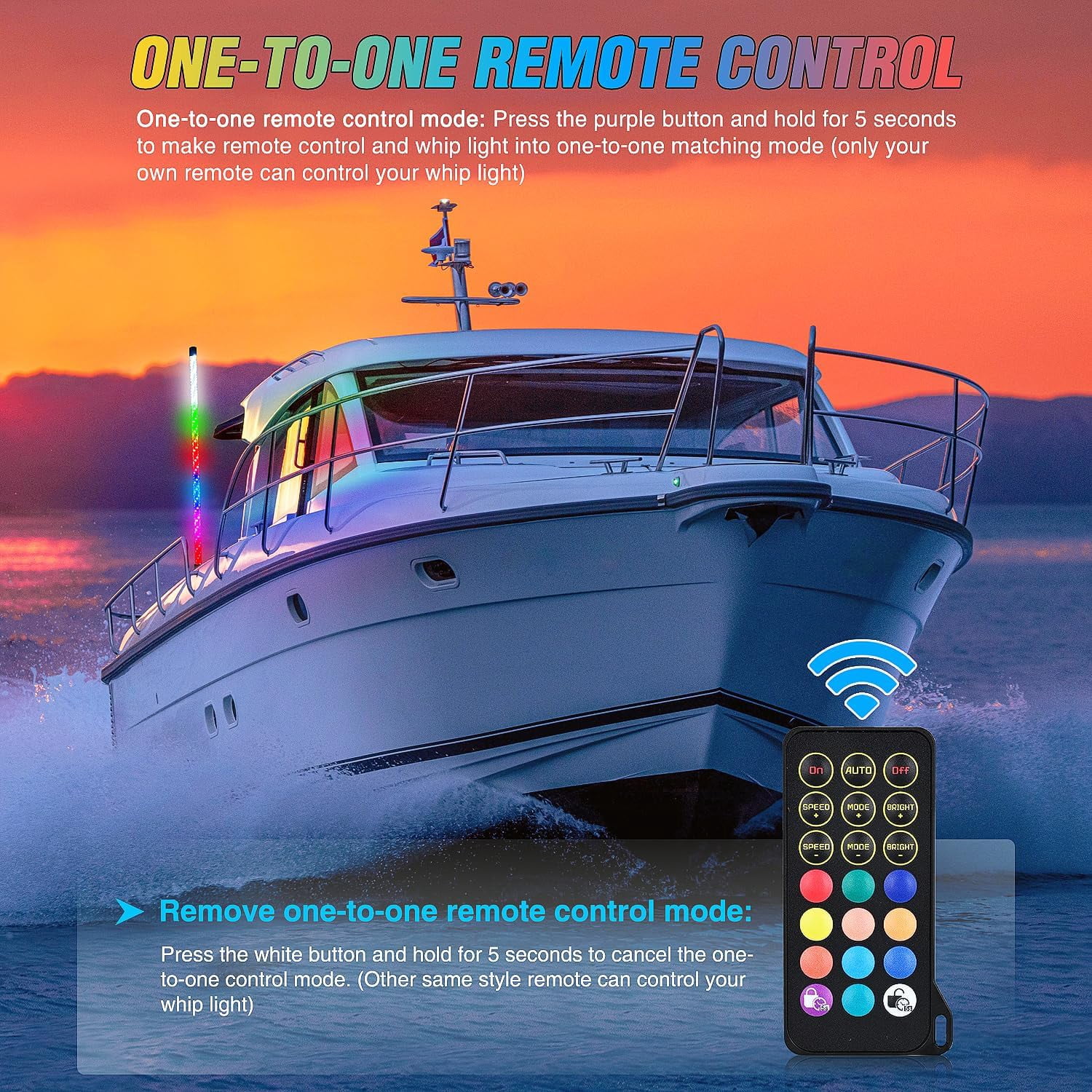 Nilight Boat Navigation Whip Light 3FT 360° Visibility 2NM Coast Guard Compliant 400+ Patterns with Remote Plug-in Base LED Spiral Boats Stern Lights for Night Fishing, Yacht, Pontoon Accessories