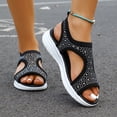 thumbnail image 2 of Rokment Women's Sparkly Rhinestones Comfortable Walking Sandals Slip on Air Cushion Arch Support Wedge Slingback Open Toe Platform Summer Shoes Breathable Beach Footwear Black Size 6, 2 of 6