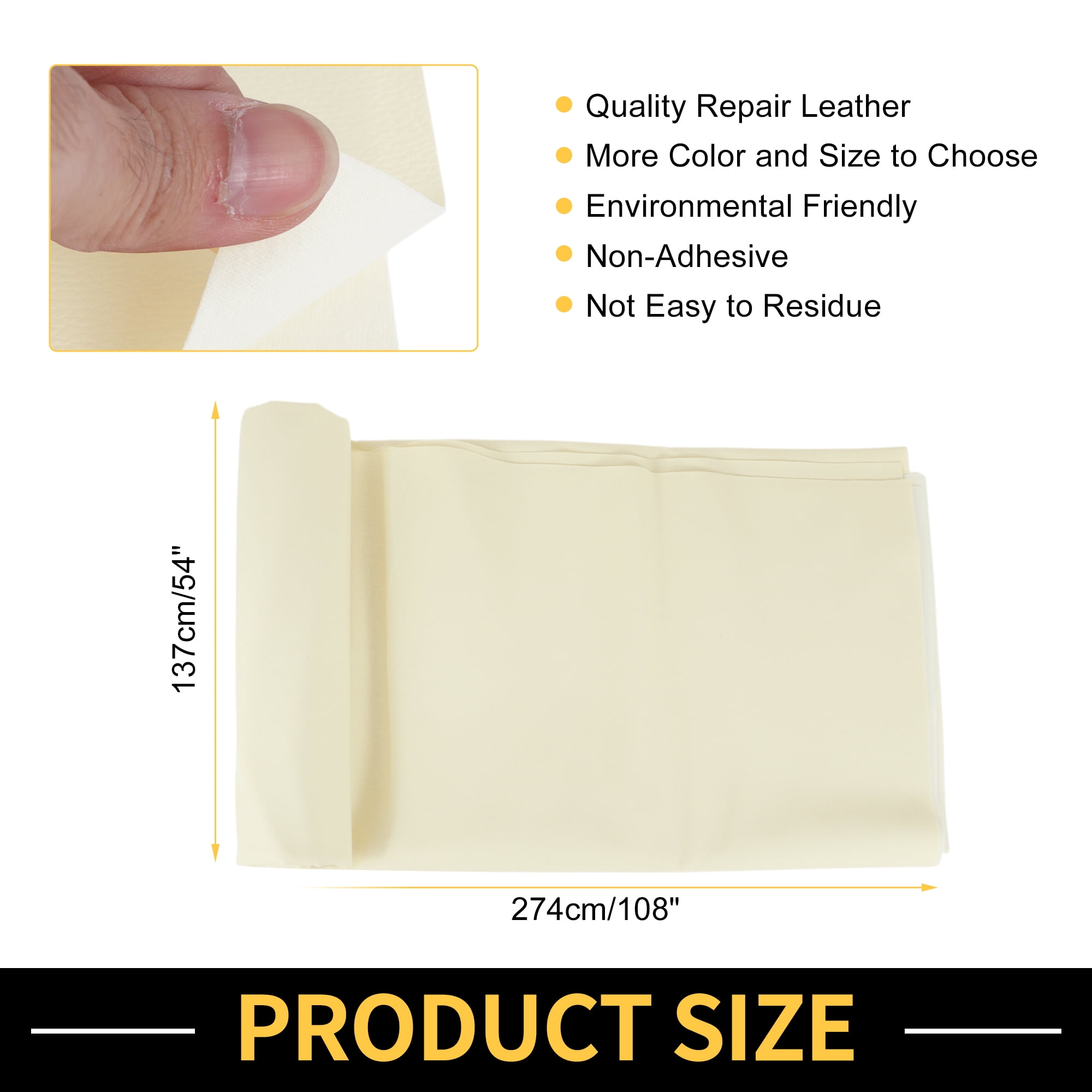 Unique Bargains Leather Fabric Upholstery Leather Repair Patch 274x137cm for Automotive Car Boat Seat Sofa Couches Chair Interior Trim DIY Beige 1 Pcs