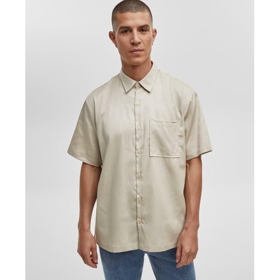 Mode of One Mens Relaxed-Fit Short Sleeve Woven Button Shirt Dark Ecru-Small